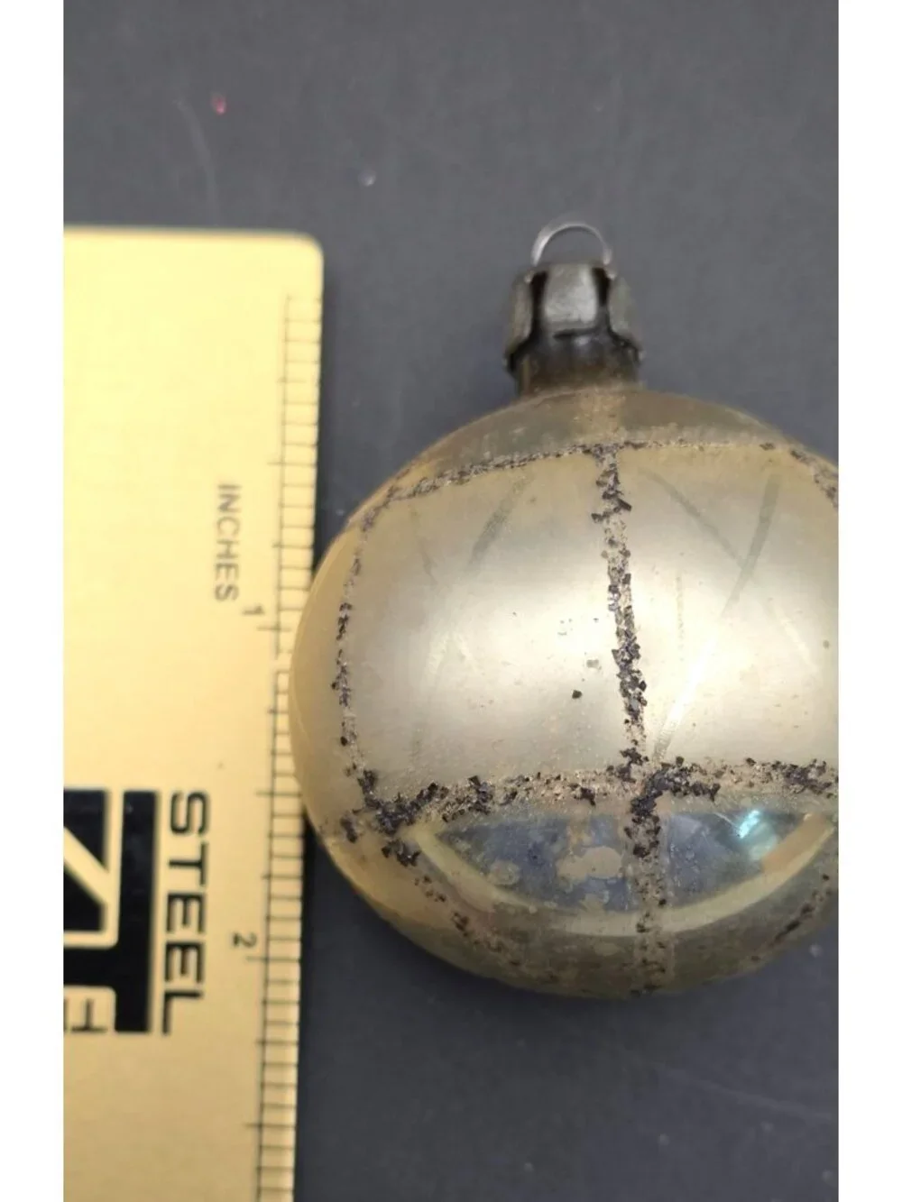 Vintage MCM Mercury Glass Indented Reflector Mica Stripes Christmas Ornament